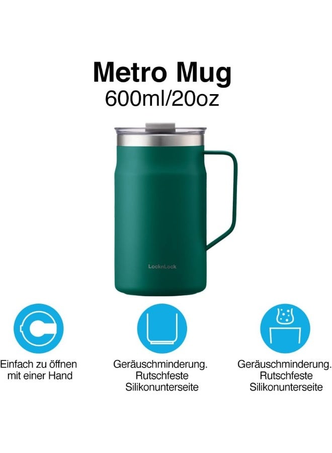 LocknLock LocknLock Metro Mug Premium 18/8 Stainless Steel Double Wall Insulated with Handle Perfect for table with Lid, Blue, 20 oz - Image 3