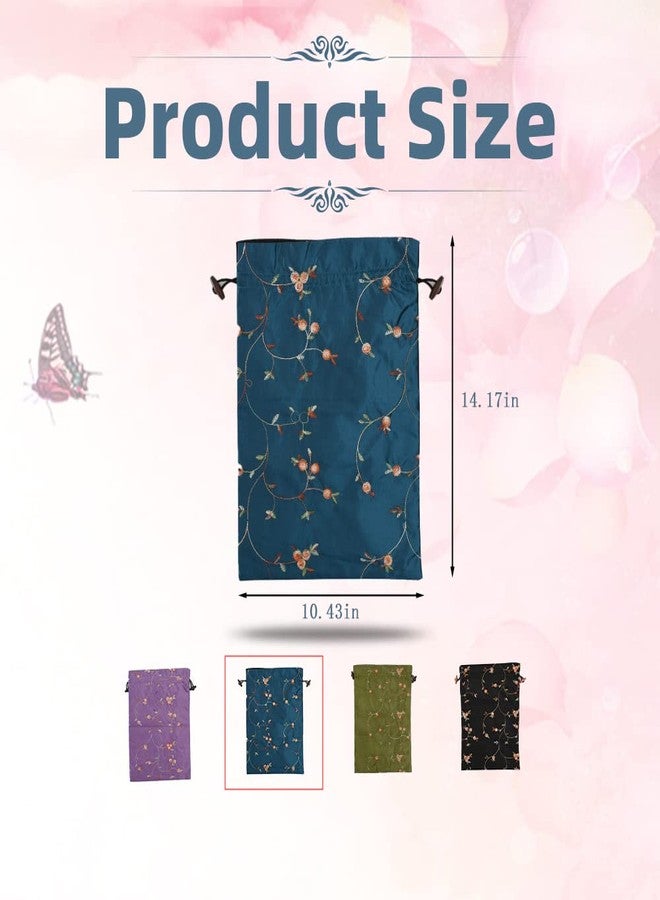VIOCIWUO Embroidery Silk Flower Shoe Bag 4Pcs Drawstring Silk Travel Bag Jacquard Underwear Bags Washable Big Sachet Bag Storage Bags for Men Women - Image 2