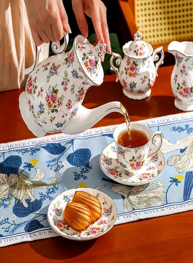 Agyiuns tea pot ceramic, Porcelain teapot with lid, 38.8 Oz (White with small flowers) - Image 4