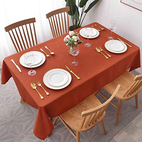 maxmill Jacquard Tablecloth Swirl Design Spillproof Wrinkle Free Heavy Weight Soft Table Cloth Halloween Decorative Fabric Table Cover for Fall Harvest Thanksgiving Dinner Oblong 60 x 120 Inch Rust