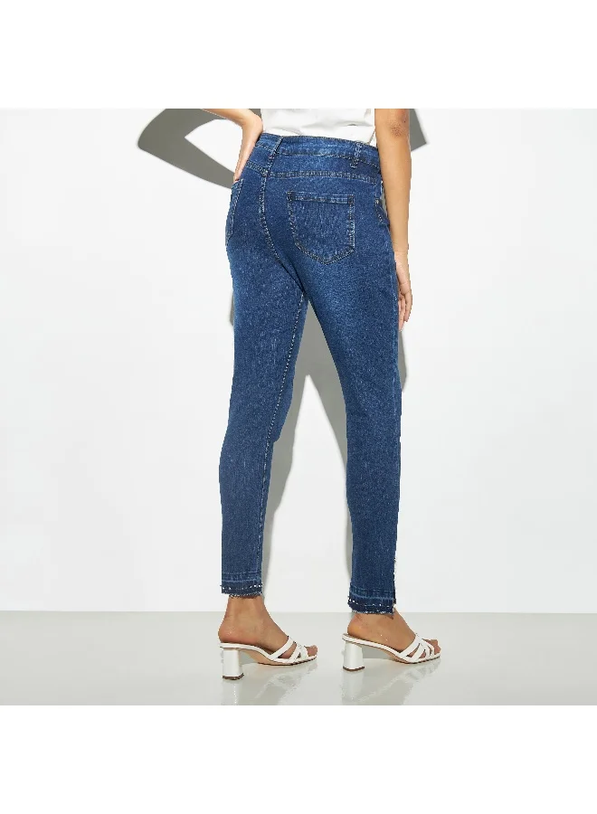 2Xtremz 2Xtremz Embellished Jeans with Pockets and Slit Detail