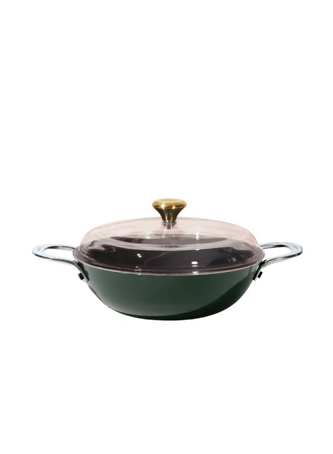 CUMIN CO. Cast Iron Kadai LITE with Lid | 4L, 28 cm | Induction Base Cookware |5 Years Warranty | Non Toxic Heavy Bottom Kadhai for Frying | Chemical Free Coating | Free Accessories | Green