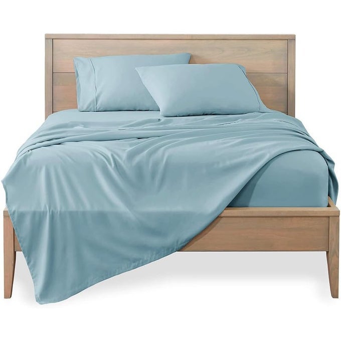 SINGLE PLAIN SATEEN 500 TC 100 COTTON SINGLE SIZE 60 X 90 INCH BEDSHEET WITH 18 X 28 INCH 2 PILLOW COVERS SINGLE SIZE LIGHT BLUE SOLID