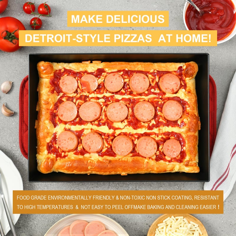 Jisculo Blue Steel Detroit Pizza Pan 14x10 (Non-Stick&BPA Free) Heat-Resistant Up to 800Â°F, Pre-Seasoned Carbon Steel Detroit Pizza Pan, Deep Dish Pizza Authentic Steel Pan Five Years Free Replacement - Image 4