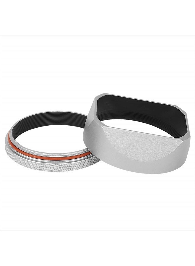 Haoge LH-X54W Square Metal Lens Hood with 49mm Adapter Ring for Fujifilm X100VI Fuji X100V Camera Silver - Image 3