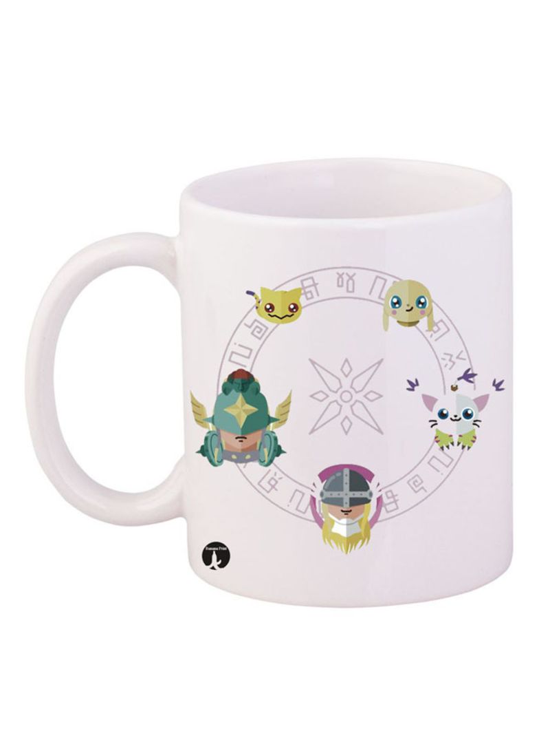 RKN Digimon Printed Mug White/Green 12ounce