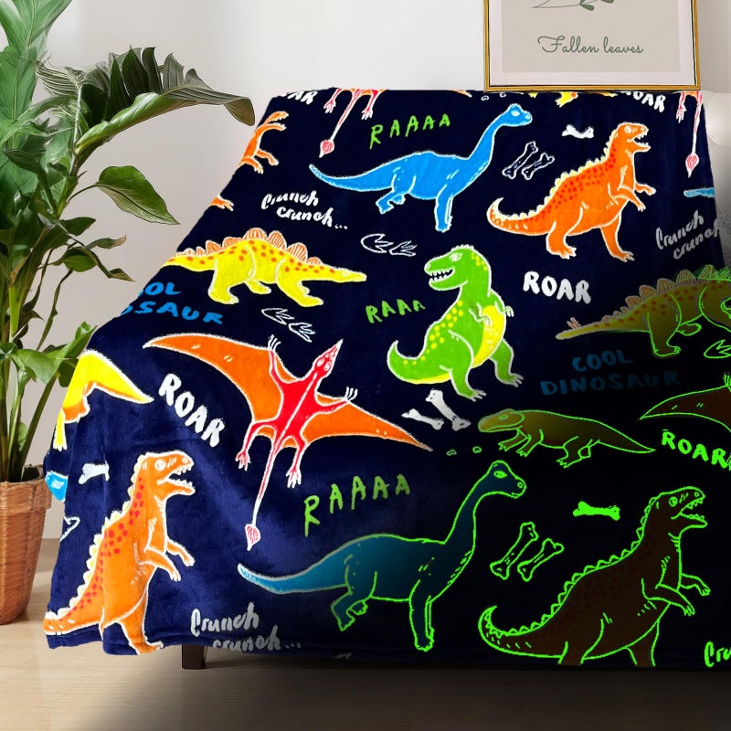 COMFAR Dinosaur Blanket for Boys, Dinosaur Glow in The Dark Blanket for Kids/Toddler/Baby, Soft Fleece Blankets and Throw, Birthday 40"x 50" - Image 1