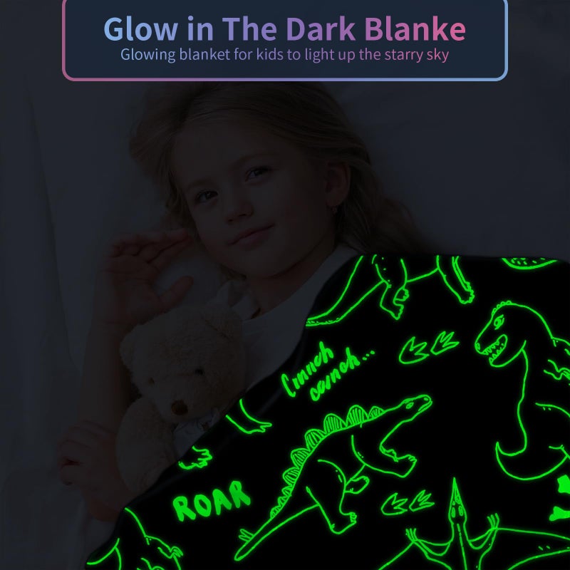 COMFAR Dinosaur Blanket for Boys, Dinosaur Glow in The Dark Blanket for Kids/Toddler/Baby, Soft Fleece Blankets and Throw, Birthday 40"x 50" - Image 2