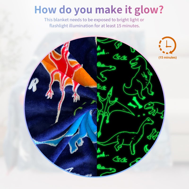 COMFAR Dinosaur Blanket for Boys, Dinosaur Glow in The Dark Blanket for Kids/Toddler/Baby, Soft Fleece Blankets and Throw, Birthday 40"x 50" - Image 3