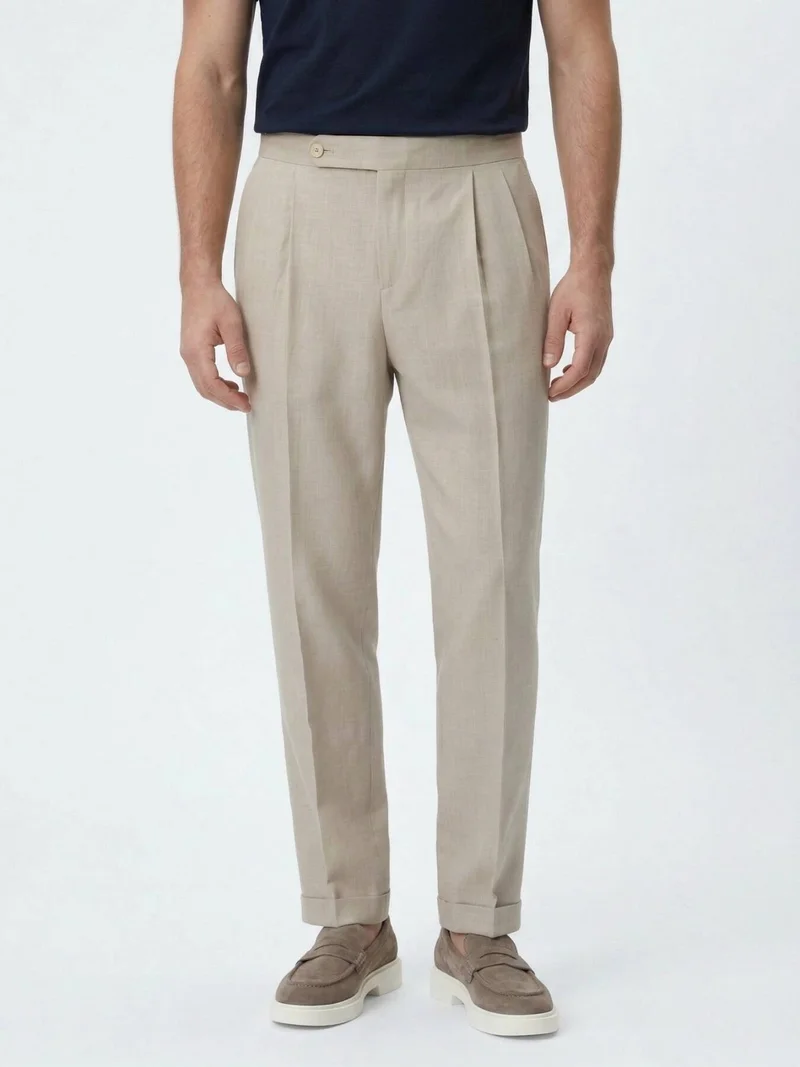 Kip Mink Weaving Carrot Fit Casual Cotton Blended Trousers