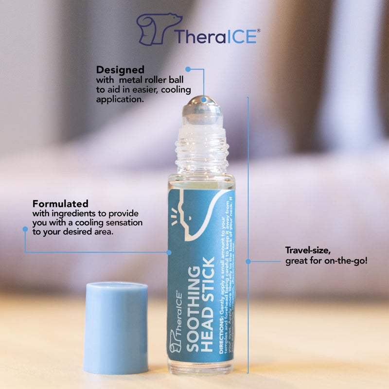 TheraICE Rx Soothing Head Stick 10 ml (.33-Oz) Essential Oil Roll on Aromatherapy: Peppermint, Spearmint, Lavender, Chamomile, Rosemary, Eucalyptus. Metal Roller. USA Made - Image 2