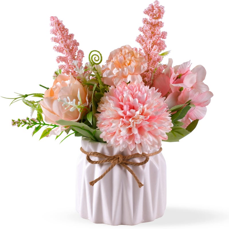 Meyerascal Artificial Potted Flowers Pink, Small Ceramic Vase Fake Flower Plants Desktop Decoration Indoor for Home and Office, Faux Flowers Hydrangea Decora for Table,Bookshelf,Bedroom,Living Room,Party.(Pink) - Image 1