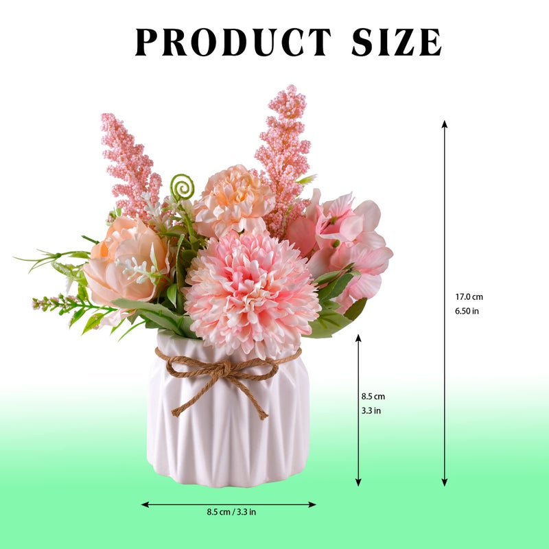 Meyerascal Artificial Potted Flowers Pink, Small Ceramic Vase Fake Flower Plants Desktop Decoration Indoor for Home and Office, Faux Flowers Hydrangea Decora for Table,Bookshelf,Bedroom,Living Room,Party.(Pink) - Image 3
