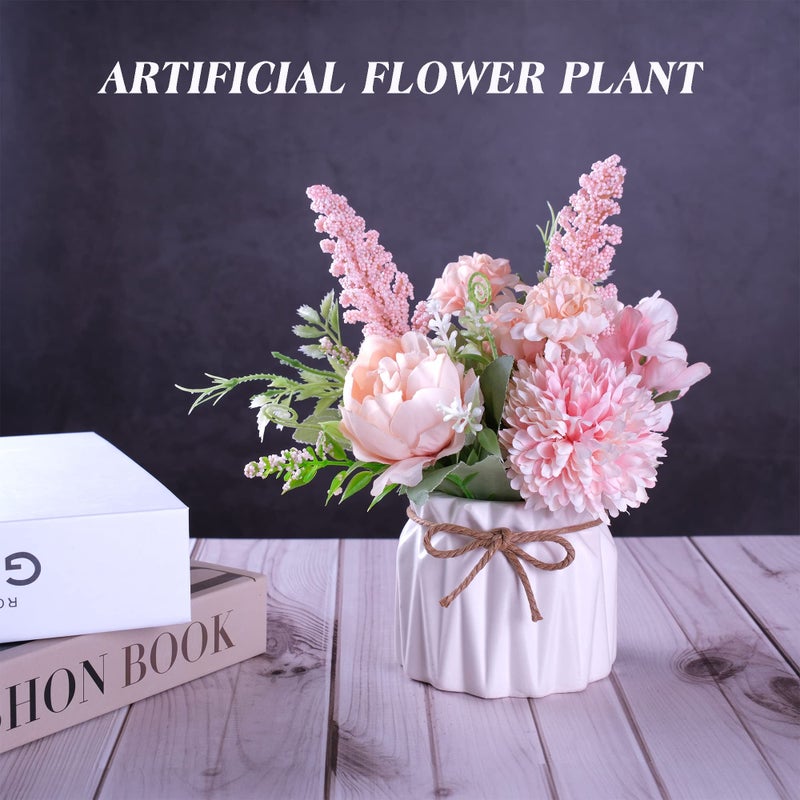 Meyerascal Artificial Potted Flowers Pink, Small Ceramic Vase Fake Flower Plants Desktop Decoration Indoor for Home and Office, Faux Flowers Hydrangea Decora for Table,Bookshelf,Bedroom,Living Room,Party.(Pink) - Image 2