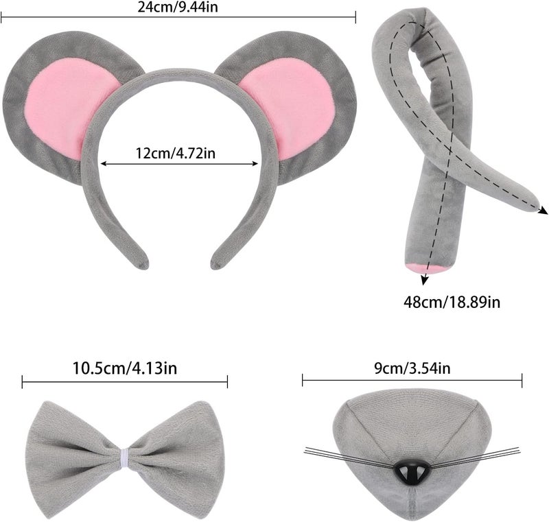 LIYDE Mouse Costume Set With Ears Headband, Tail, Nose, Bowtie for Halloween/Birthday/Christmas/Cosplay Party Decorations - Image 2