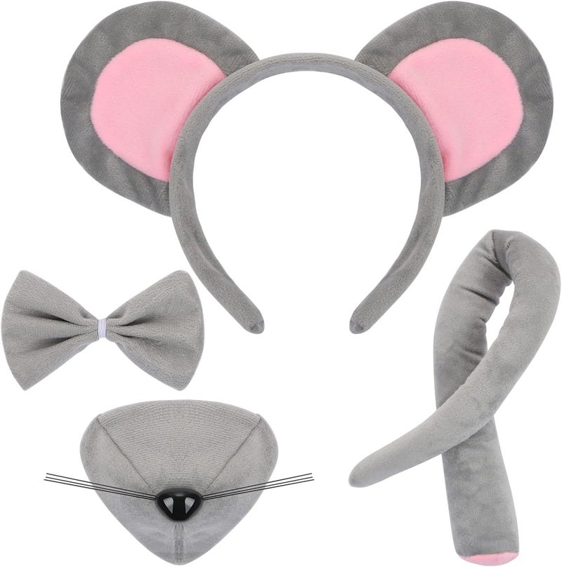 LIYDE Mouse Costume Set With Ears Headband, Tail, Nose, Bowtie for Halloween/Birthday/Christmas/Cosplay Party Decorations - Image 1