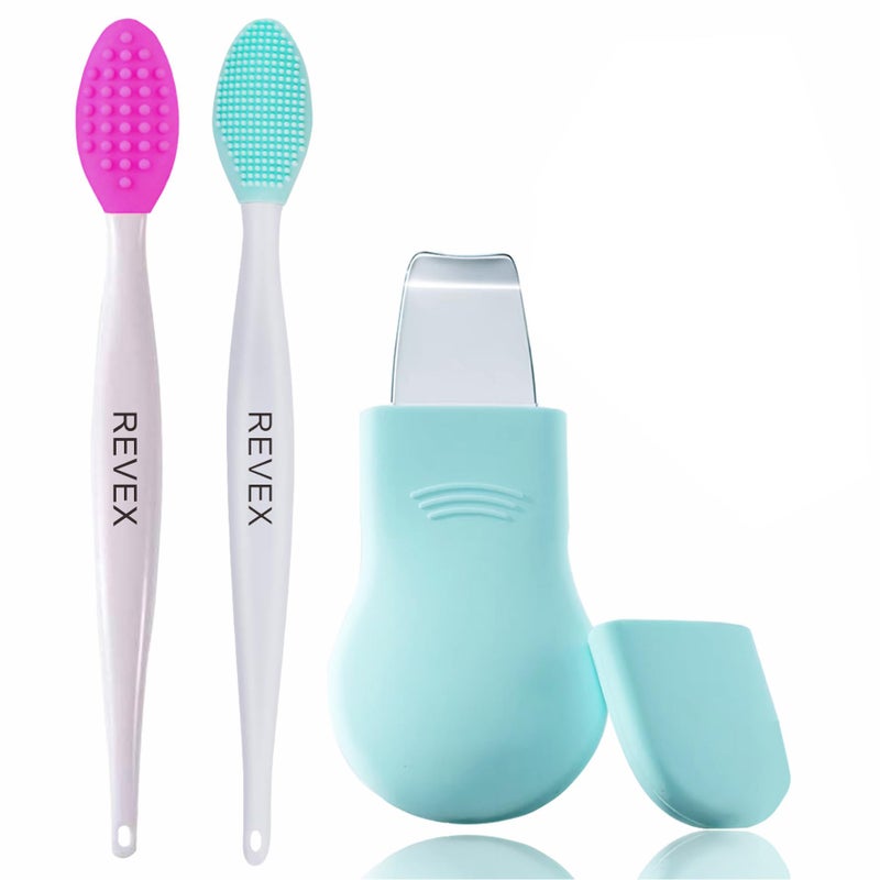 REVEX Silicone Nose Blackhead Remover Tool Set,Blackhead Scraper Tool,2Pcs Pore Cleaning Brush, Face Scrubber Skin Spatula, Pore Scrubber for Deep Cleansing,Face Exfoliator Scrubber for Women Men - Image 1