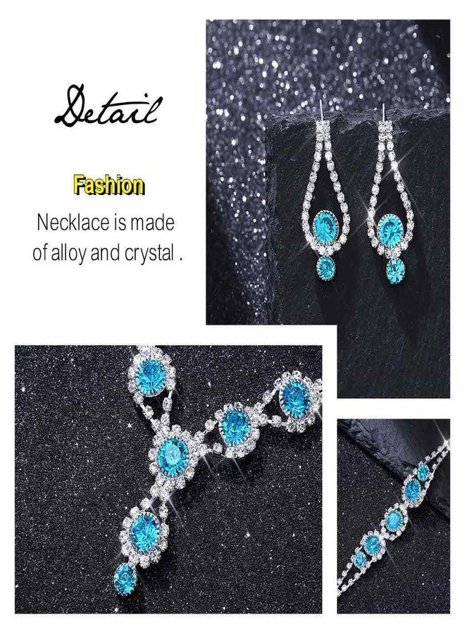 TWINKLEDE Light Blue Rhinestone Necklace Jewelry Set Wedding Prom Necklaces Bracelet and Earrings for Women (Light blue, One size) - Image 4