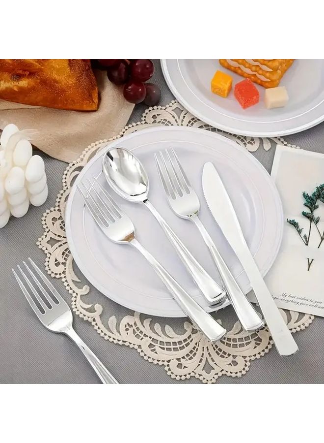 10 Pcs Bright Silvery Reusable Party Tableware Set Hand Washable Minimalist High End For Parties Gatherings Weddings Dinners Halloween Christmas - Image 1