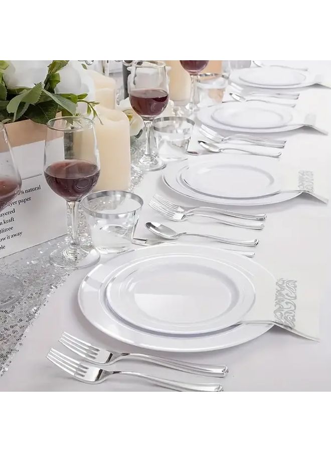 10 Pcs Bright Silvery Reusable Party Tableware Set Hand Washable Minimalist High End For Parties Gatherings Weddings Dinners Halloween Christmas - Image 3