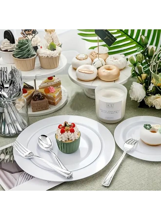 10 Pcs Bright Silvery Reusable Party Tableware Set Hand Washable Minimalist High End For Parties Gatherings Weddings Dinners Halloween Christmas - Image 4