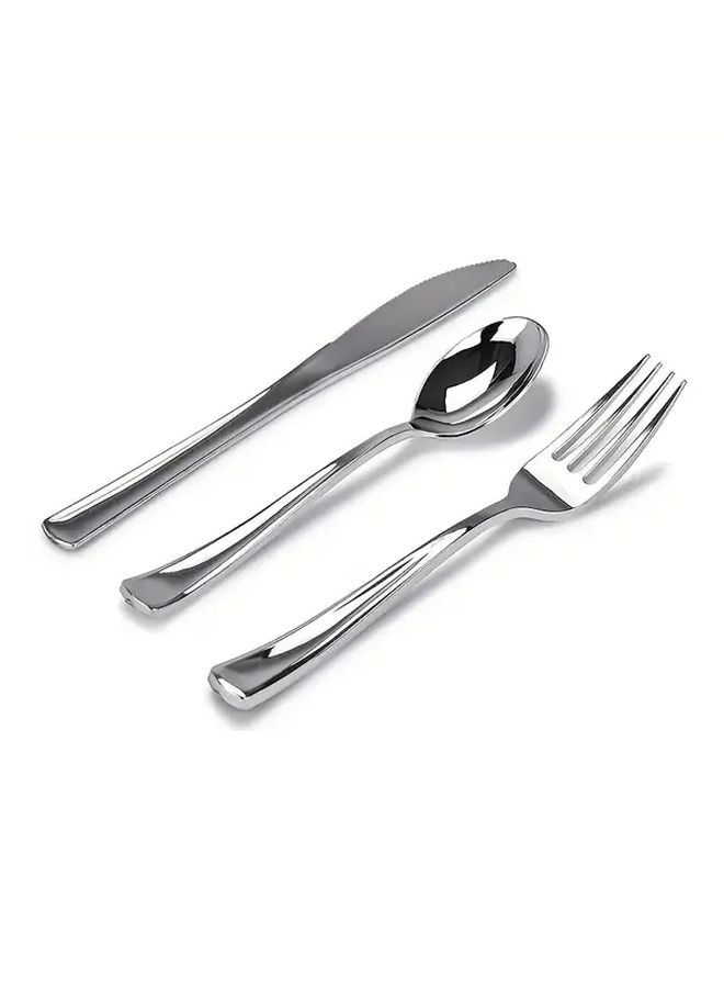 10 Pcs Bright Silvery Reusable Party Tableware Set Hand Washable Minimalist High End For Parties Gatherings Weddings Dinners Halloween Christmas - Image 5