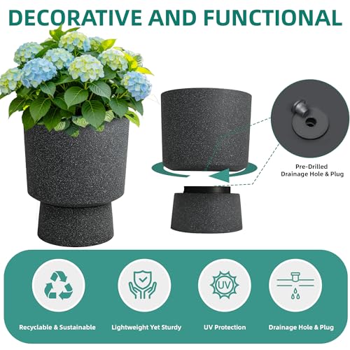 Ultym 16.8" Large Planters Set of 2 Modern Pedestal Plant Pots with Drainage Hole, Durable Plastic Flower Pots w/Terrazzo Finish, Weather-Resistant for Garden Patio Balcony Home Outdoor Indoor Decor - Image 4