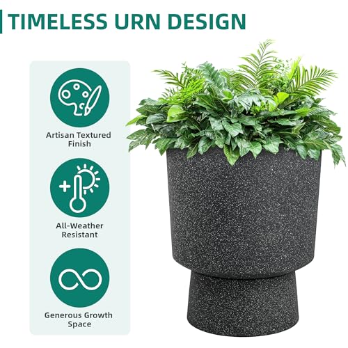 Ultym 16.8" Large Planters Set of 2 Modern Pedestal Plant Pots with Drainage Hole, Durable Plastic Flower Pots w/Terrazzo Finish, Weather-Resistant for Garden Patio Balcony Home Outdoor Indoor Decor - Image 5