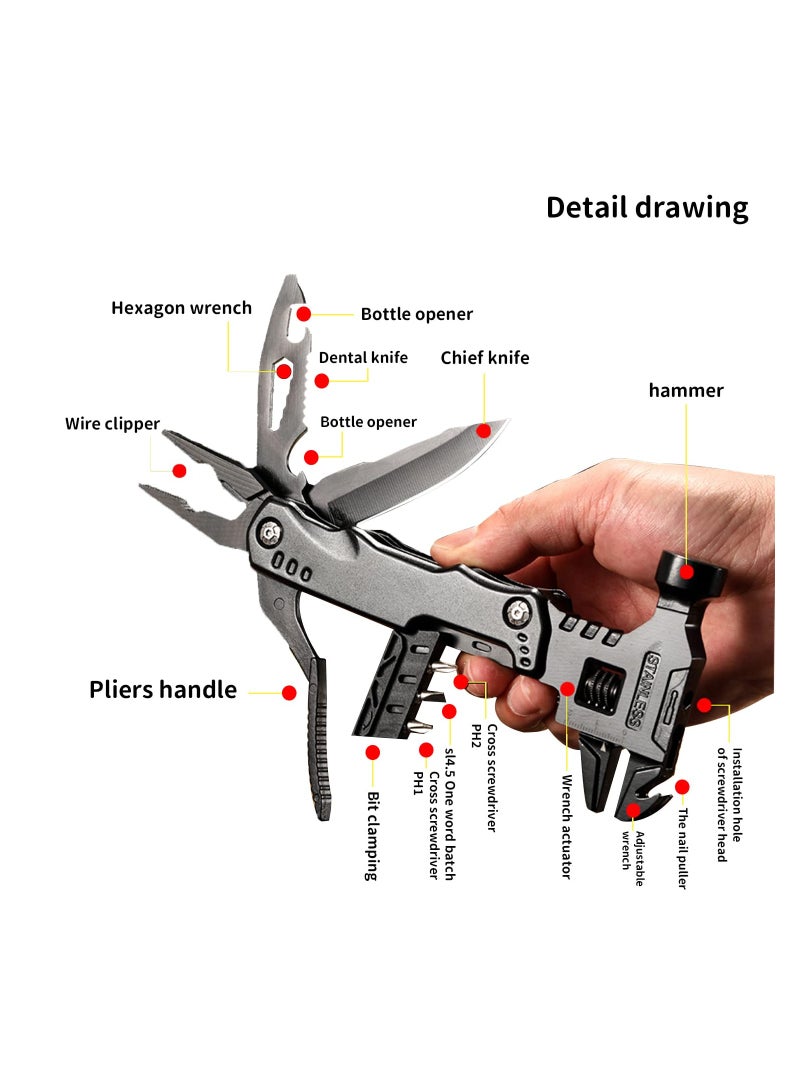 SYOSI 16 in 1 Multi-Tool Hammer, Multi-Tool Camping Accessories, Outdoor Survival Tools, Multi Tool with Hammer, Fathers Hammer Multitool Gift, Extra Strong High Carbon Stainless Steel - Image 4