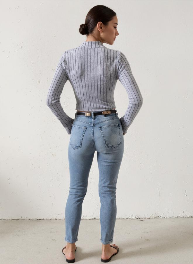 Take Two Grey Textured Knit Crop Top - Image 5