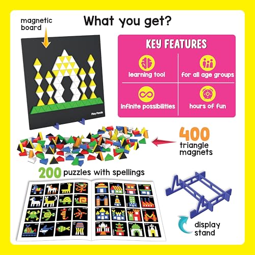 PLAY PANDA Magnetic Puzzle Set for Kids, Big Triangles with 400 Magnetic Shapes with Magnetic Board,100 Puzzle Book & 200 Puzzle Patterns, Display Stand and Storage Tray Indoor Educational Toy - Image 5