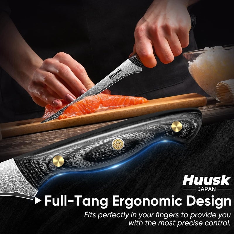 Huusk Damascus Fish Fillet Knife - 7 inch Flexible Boning Knives with VG10 Core, Kitchen Slicing Knife with Full Tang Handle, Christmas Gift for Men and Women - Image 5