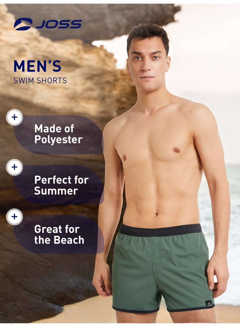 Joss Men’s Swimming Shorts - Green/Black, Quick-Drying Swim Trunks with Adjustable Waist, Zippered Pocket & Anti-Chafing Braces - Image 2