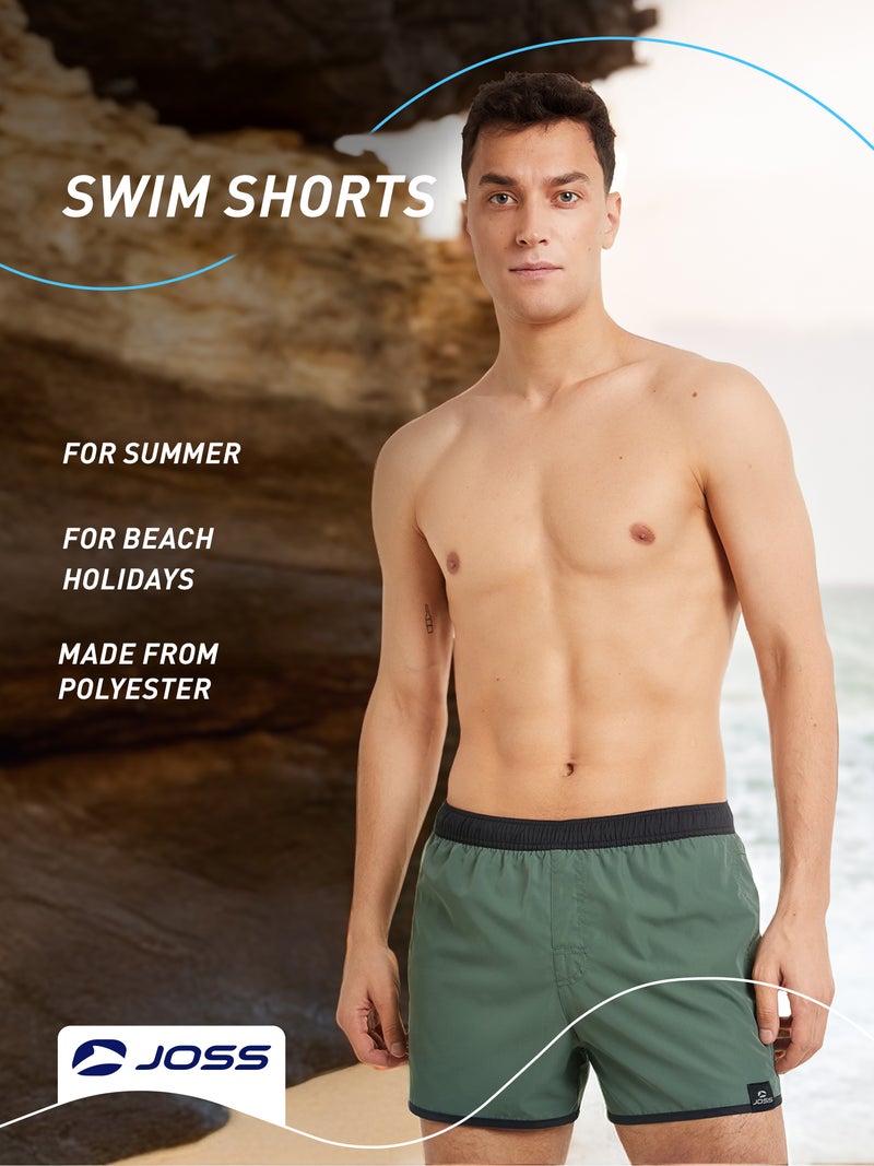 Joss Men’s Swimming Shorts - Green/Black, Quick-Drying Swim Trunks with Adjustable Waist, Zippered Pocket & Anti-Chafing Braces - Image 4