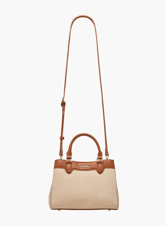 لو كونفورت Women Panelled Tote Bag with Detachable Strap and Button Closure