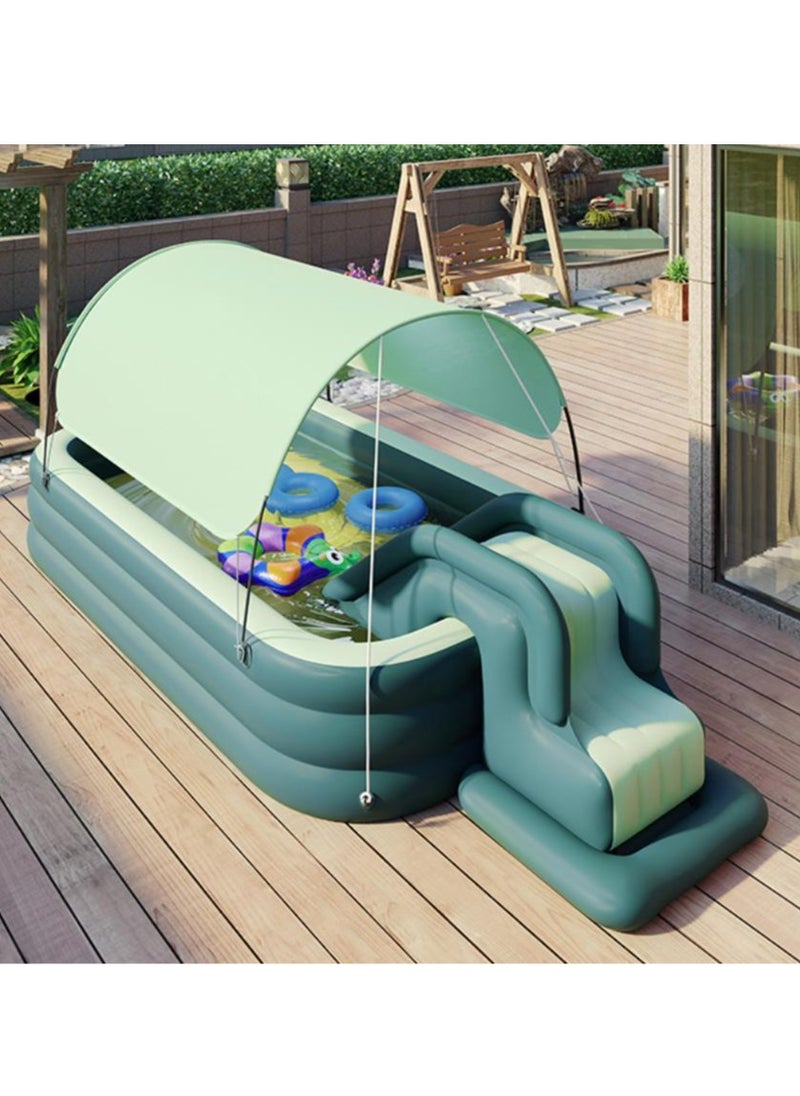 MaBaby - Swimming Pool with Water Slide Automatic Inflatable Children's Inflatable Swimming Pool Slide with Canopy,Thickened Sunshade - Image 1