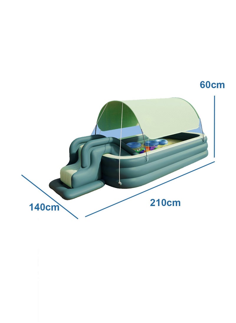 MaBaby - Swimming Pool with Water Slide Automatic Inflatable Children's Inflatable Swimming Pool Slide with Canopy,Thickened Sunshade - Image 1