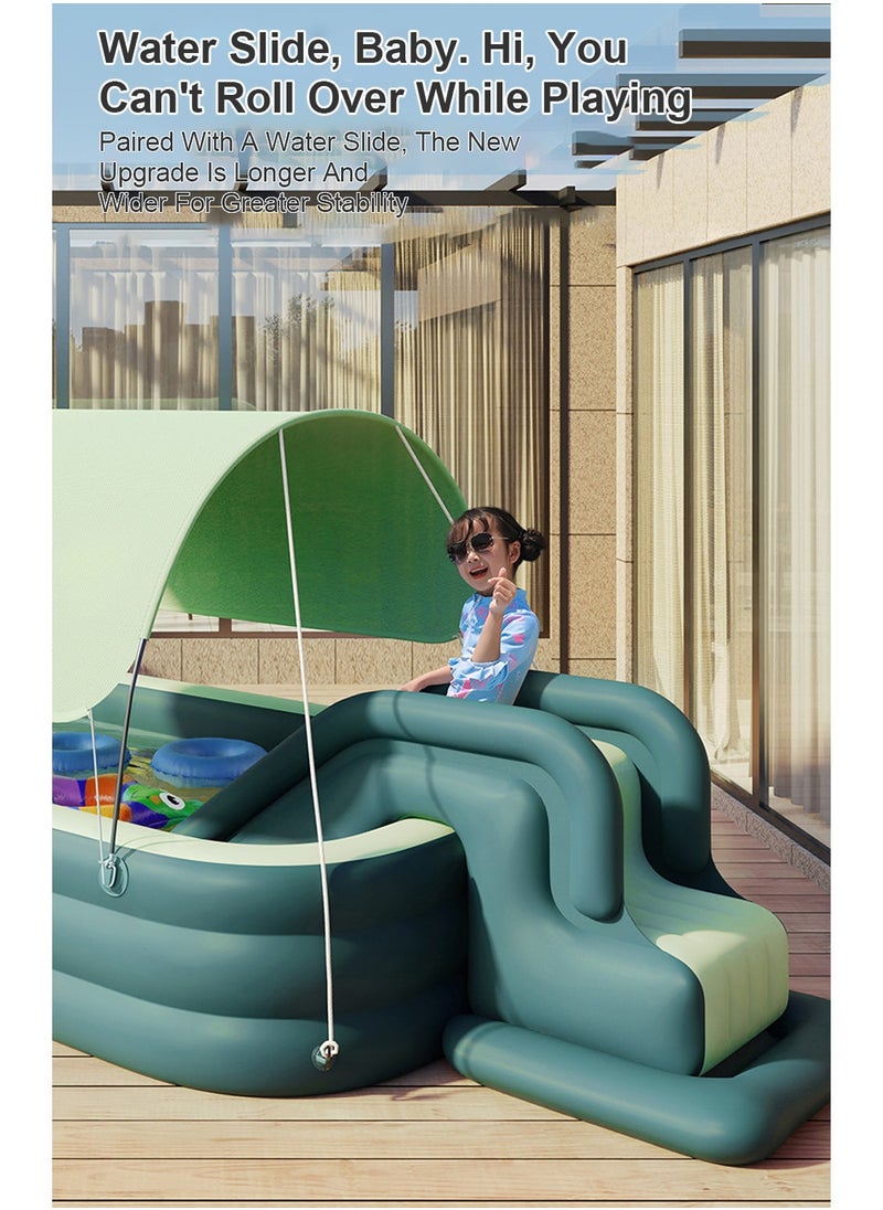 MaBaby - Swimming Pool with Water Slide Automatic Inflatable Children's Inflatable Swimming Pool Slide with Canopy,Thickened Sunshade - Image 1
