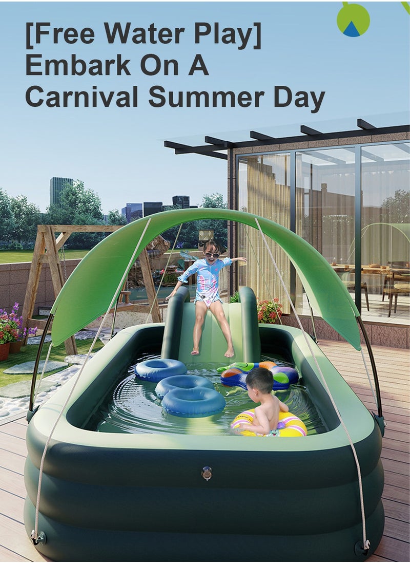 MaBaby - Swimming Pool with Water Slide Automatic Inflatable Children's Inflatable Swimming Pool Slide with Canopy,Thickened Sunshade - Image 1