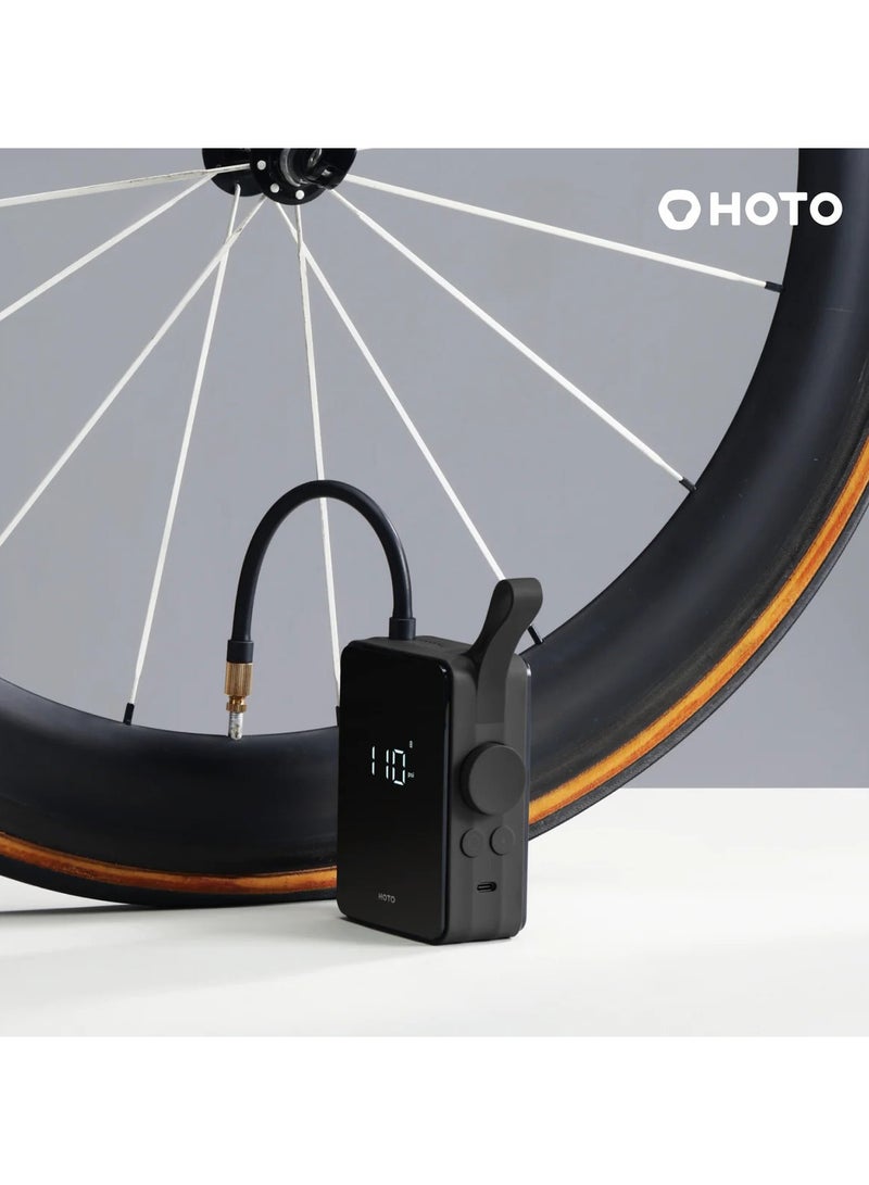 HOTO Hoto Portable Electric Tire Inflator Digital Air Compressor With 2500mAh High Capacity Battery 5 Preset Modes 150-psi Automatic Air Pump Integrated LED Light Auto Stop Function USB-C Charging - Black - Image 2