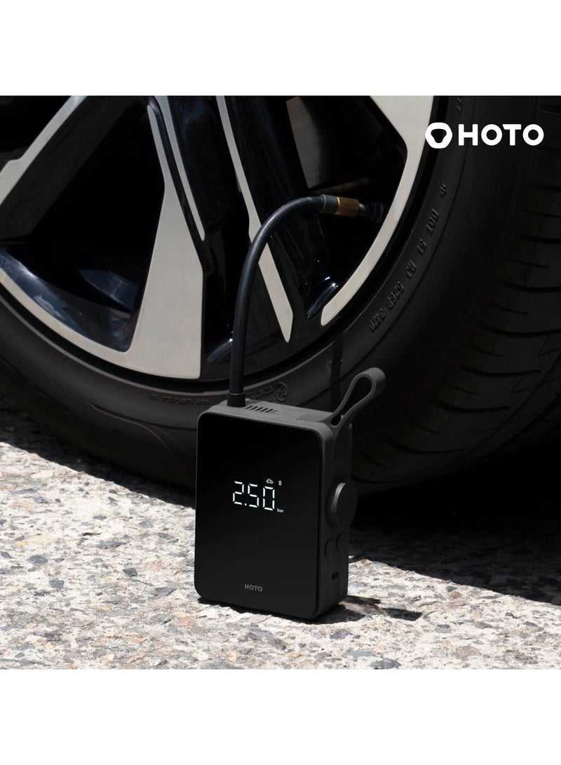 HOTO Hoto Portable Electric Tire Inflator Digital Air Compressor With 2500mAh High Capacity Battery 5 Preset Modes 150-psi Automatic Air Pump Integrated LED Light Auto Stop Function USB-C Charging - Black - Image 1
