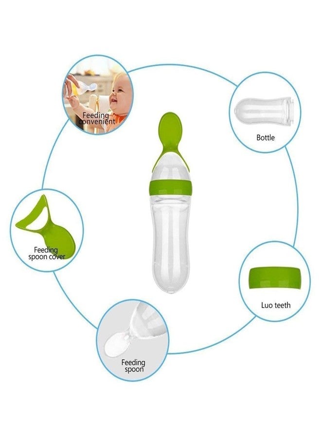 Joy Buzz Baby Food Dispensing Spoon Feeder Bottle 90ml and Fruit Feeder/Nibbler/Pacifier with Cleaning Brush Pack of 3 (GRN-BLU) - Image 2