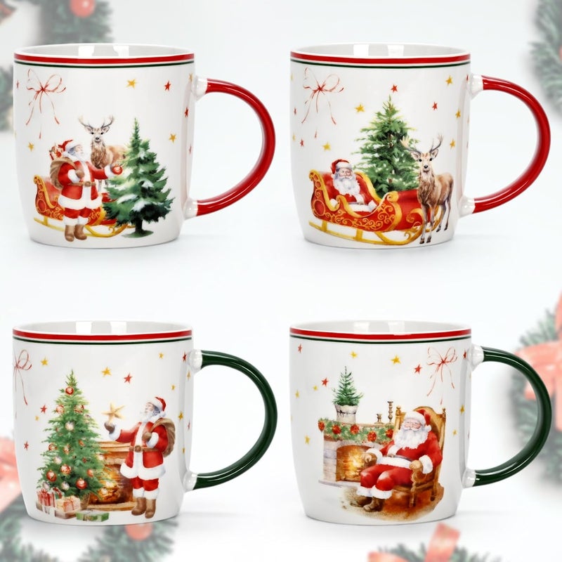 Cabtnca Christmas Coffee Mugs Set of 4 Ceramic Santa Mug Holiday Xmas Decor Marry Christmas Gifts for Women Kids 11 Oz - Image 2