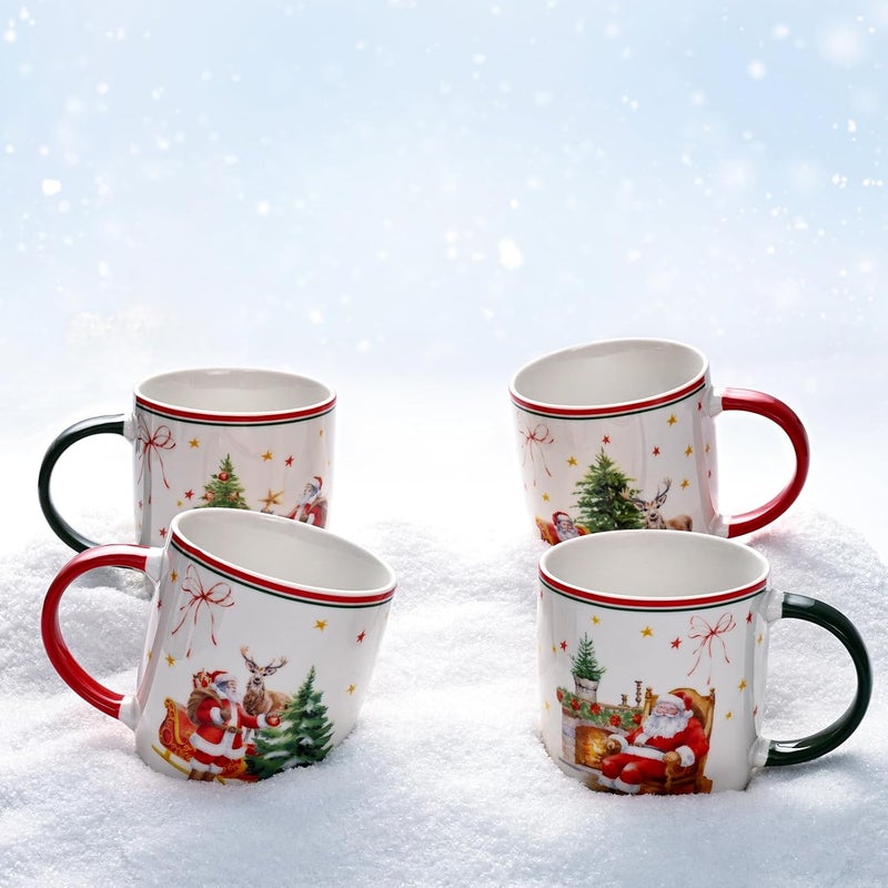 Cabtnca Christmas Coffee Mugs Set of 4 Ceramic Santa Mug Holiday Xmas Decor Marry Christmas Gifts for Women Kids 11 Oz - Image 5