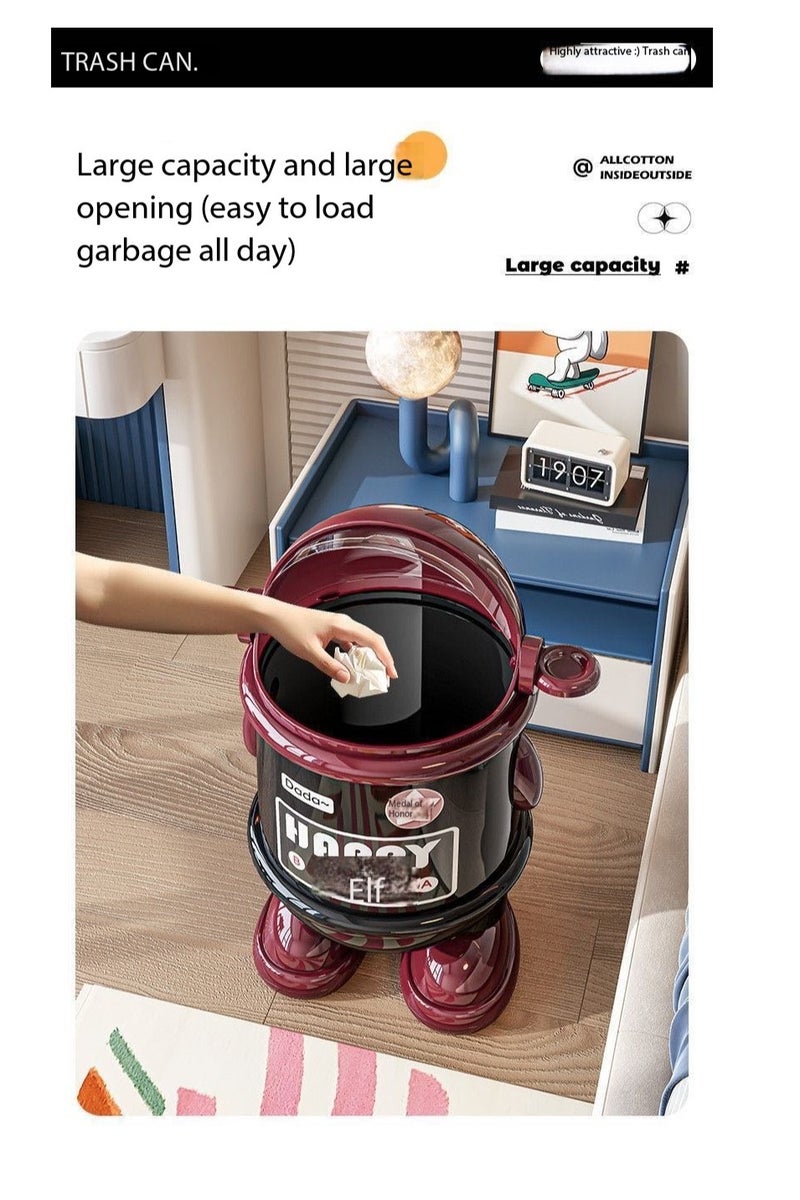 CityRiya-Long Cartoon-style Trash Can with Lid, Large Capacity Garbage Bin - Multi-functional Dustproof Storage Container | Decorative Wastebasket with Cover for Living Room, Kitchen, Bedroom, Office | Cute Covered Waste Bin with Spacious Storage（A） - Image 4