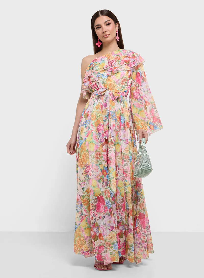 ELLA Floral One-Shoulder Dress