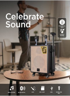 iSONIC Portable Bluetooth Party Speaker With 25000 PMPO Output, 6-Hour Battery Backup, Sound-Sensitive LED Lights, And Portable Microphone IS482 Black/Brown  - Image 1