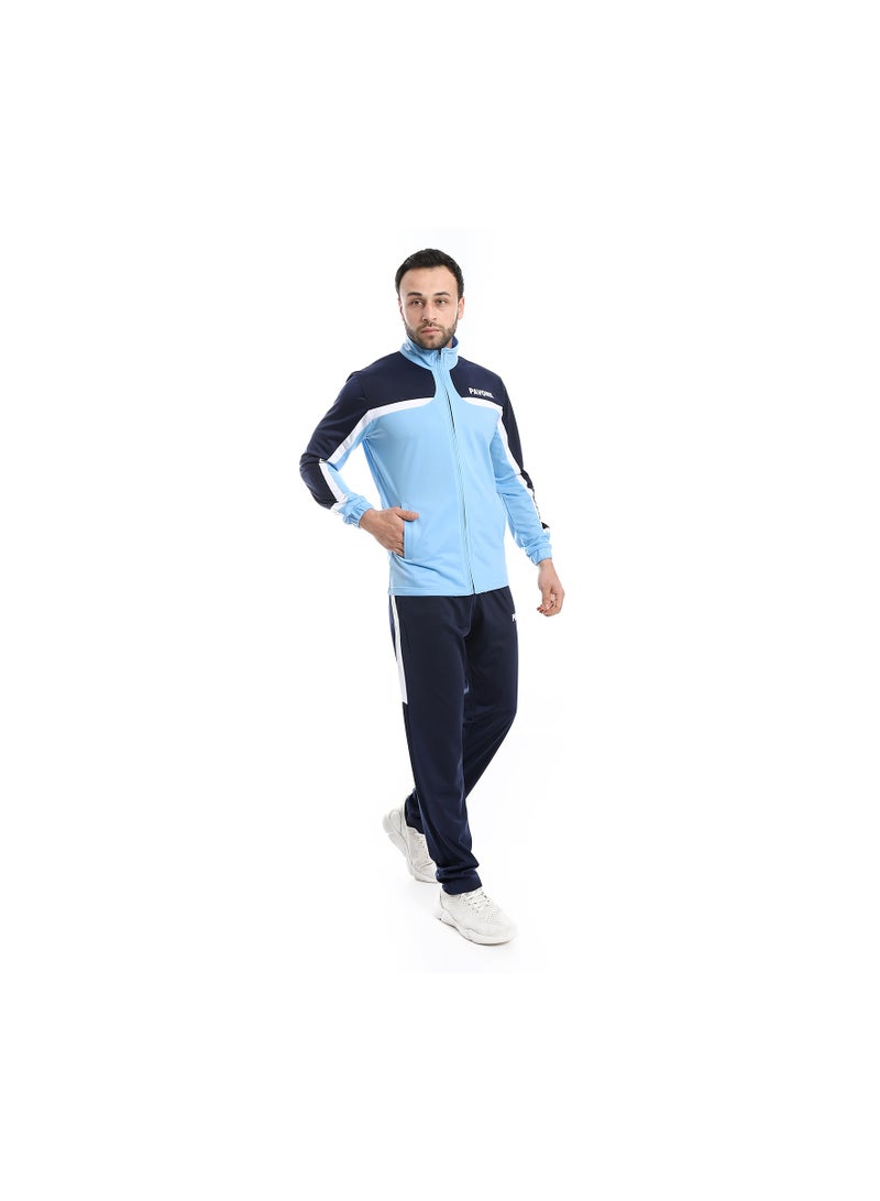 Pavone Zipper Closure Elastic Waist Tracksuit - Shades of Blue & White - Image 3