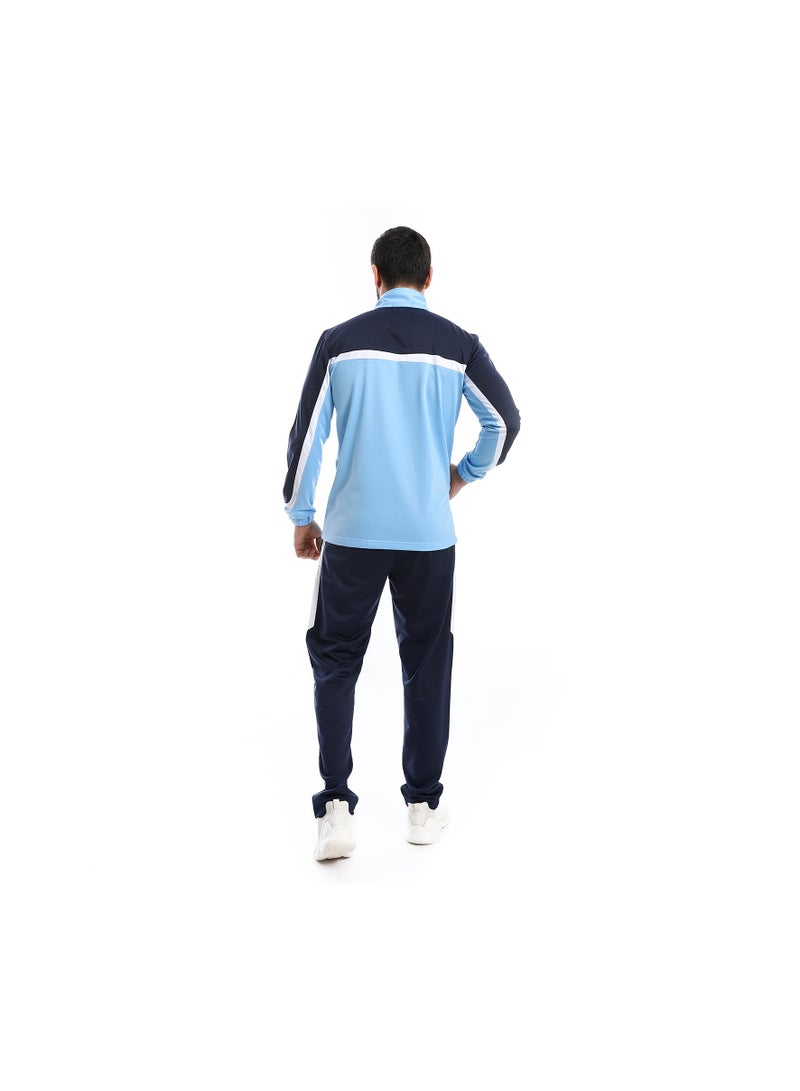 Pavone Zipper Closure Elastic Waist Tracksuit - Shades of Blue & White - Image 4