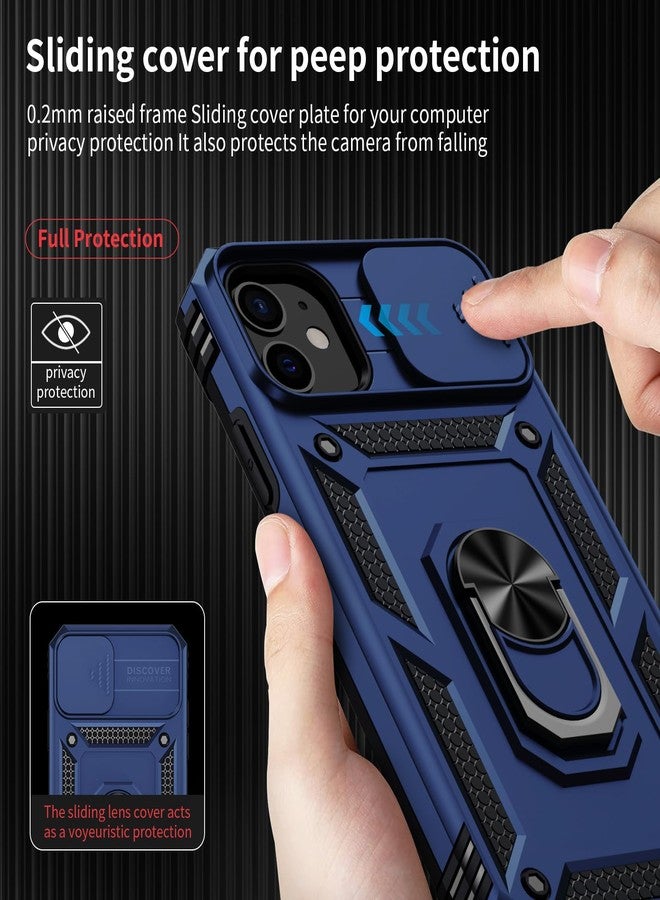 Weycolor iPhone 12 / iPhone 12 Pro Case with Slide Camera Cover, HD Screen Protector, Heavy Duty Military Grade Shockproof Magnetic Ring Holder Kickstand Phone Case, Navy Blue - Image 3